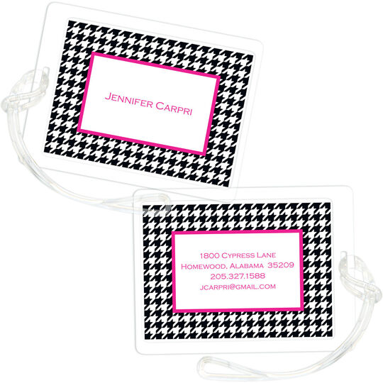 Pink Border Houndstooth Luggage Tags